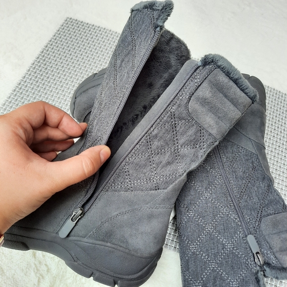 Lands End Quilted Boots Insulated Warm Mid Calf Snow Winter Boot Gray 9 - Picture 10 of 14